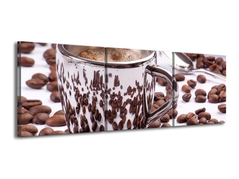 Canvas schilderij Koffie | Bruin, Wit | 150x50cm 3Luik