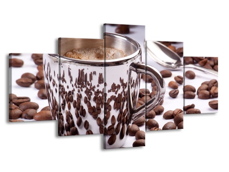 Canvas schilderij Koffie | Bruin, Wit | 150x80cm 5Luik