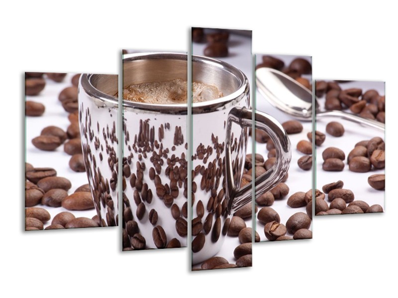 Canvas schilderij Koffie | Bruin, Wit | 170x100cm 5Luik