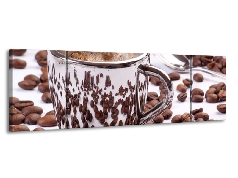 Canvas schilderij Koffie | Bruin, Wit | 170x50cm 3Luik