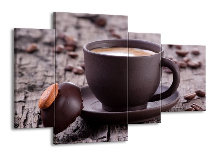 Canvas schilderij Koffie | Bruin, Wit | 120x75cm 4Luik