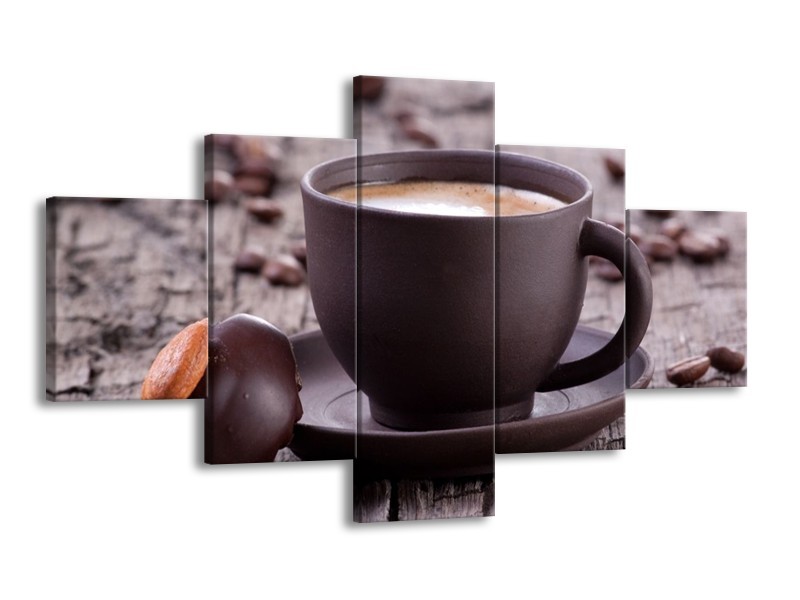 Canvas schilderij Koffie | Bruin, Wit | 125x70cm 5Luik
