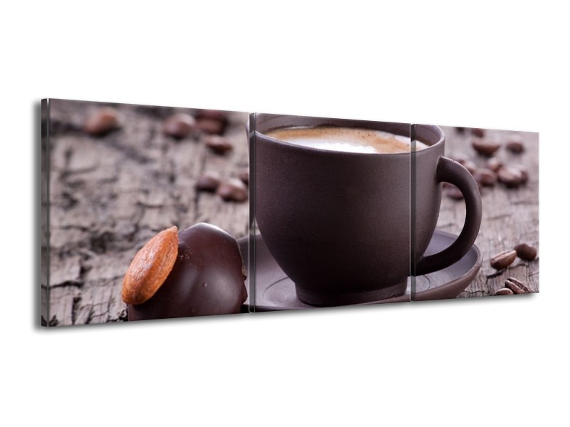 Canvas schilderij Koffie | Bruin, Wit | 150x50cm 3Luik