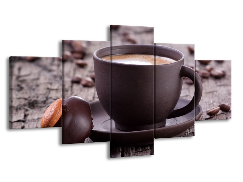Canvas schilderij Koffie | Bruin, Wit | 150x80cm 5Luik