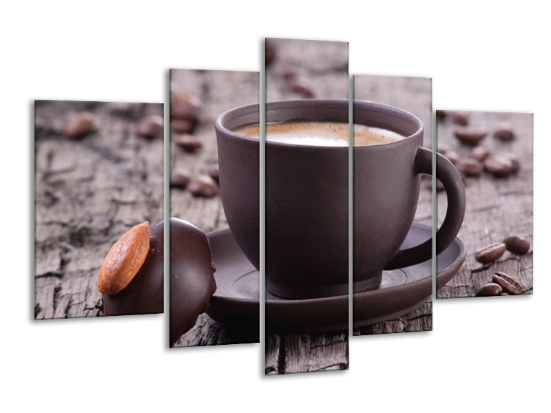 Canvas schilderij Koffie | Bruin, Wit | 170x100cm 5Luik