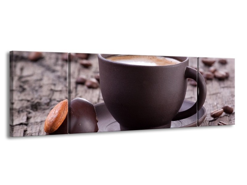 Canvas schilderij Koffie | Bruin, Wit | 170x50cm 3Luik