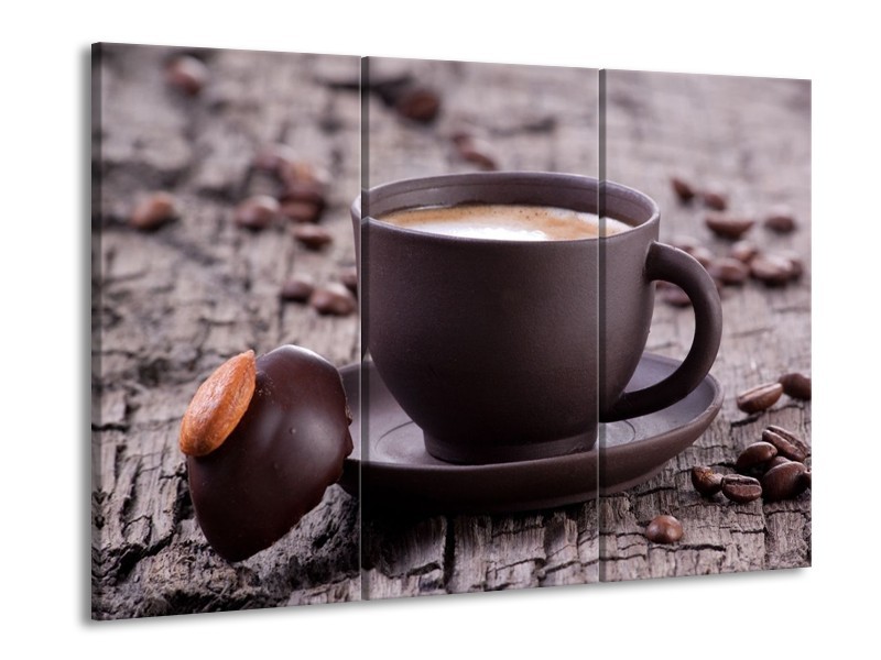 Canvas schilderij Koffie | Bruin, Wit | 90x60cm 3Luik