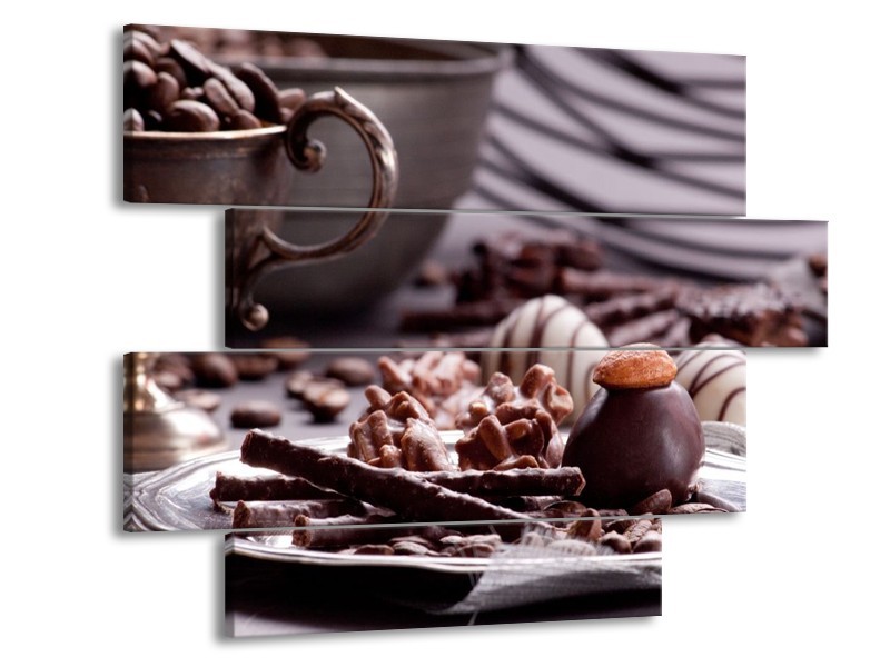 Canvas schilderij Koffie | Bruin, Wit | 115x85cm 4Luik