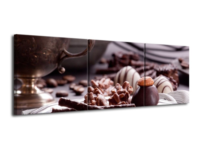 Canvas schilderij Koffie | Bruin, Wit | 120x40cm 3Luik
