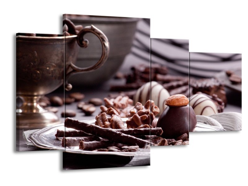 Canvas schilderij Koffie | Bruin, Wit | 120x75cm 4Luik