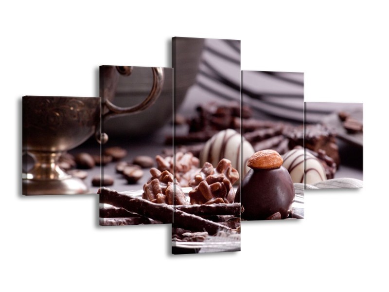 Canvas schilderij Koffie | Bruin, Wit | 125x70cm 5Luik