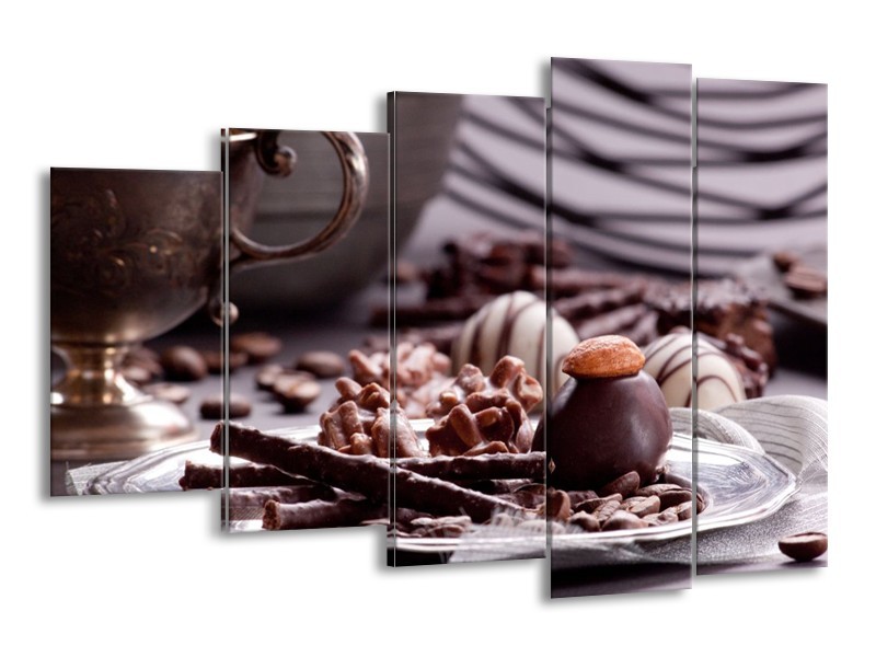 Canvas schilderij Koffie | Bruin, Wit | 150x100cm 5Luik
