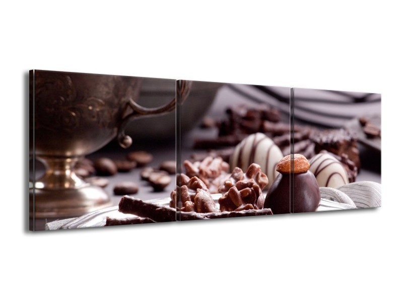 Canvas schilderij Koffie | Bruin, Wit | 150x50cm 3Luik