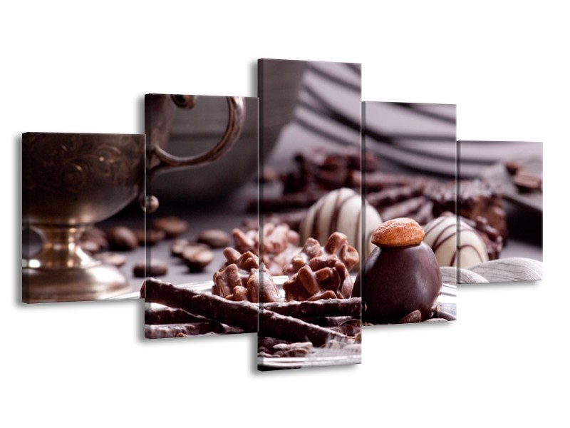Canvas schilderij Koffie | Bruin, Wit | 150x80cm 5Luik