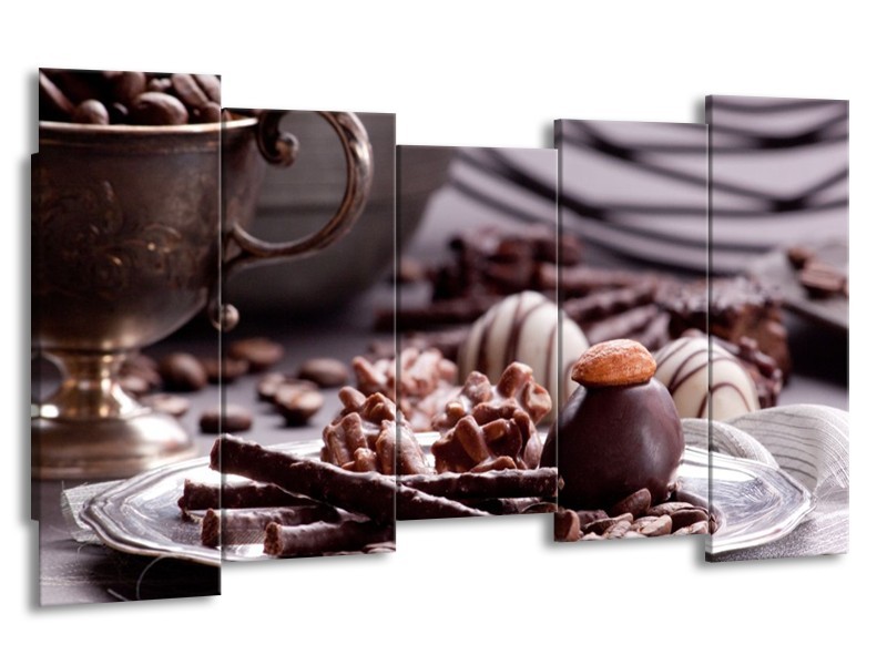 Canvas schilderij Koffie | Bruin, Wit | 150x80cm 5Luik