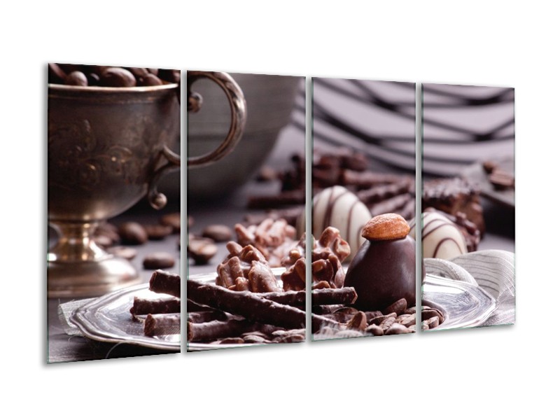 Canvas schilderij Koffie | Bruin, Wit | 160x80cm 4Luik