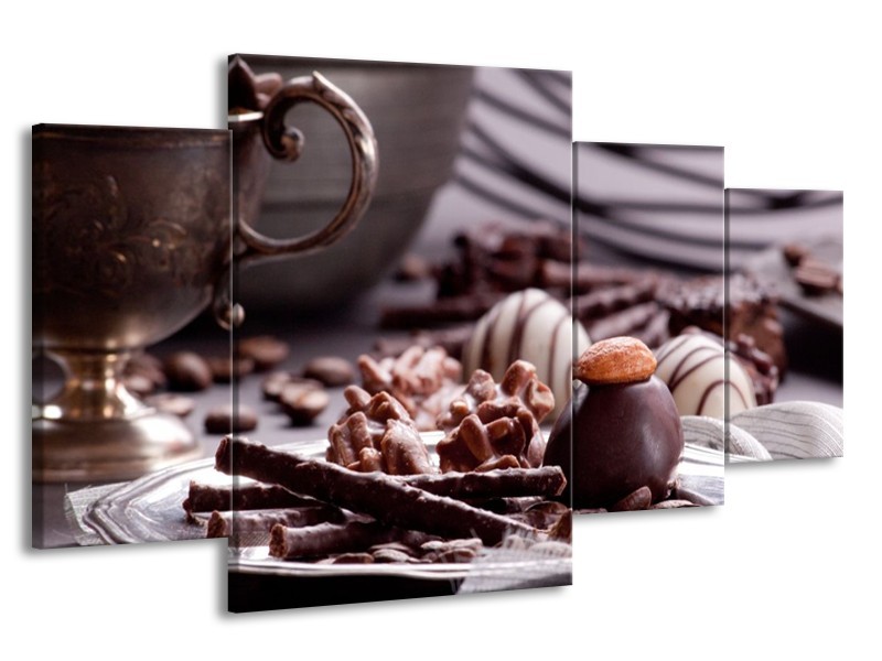 Canvas schilderij Koffie | Bruin, Wit | 160x90cm 4Luik