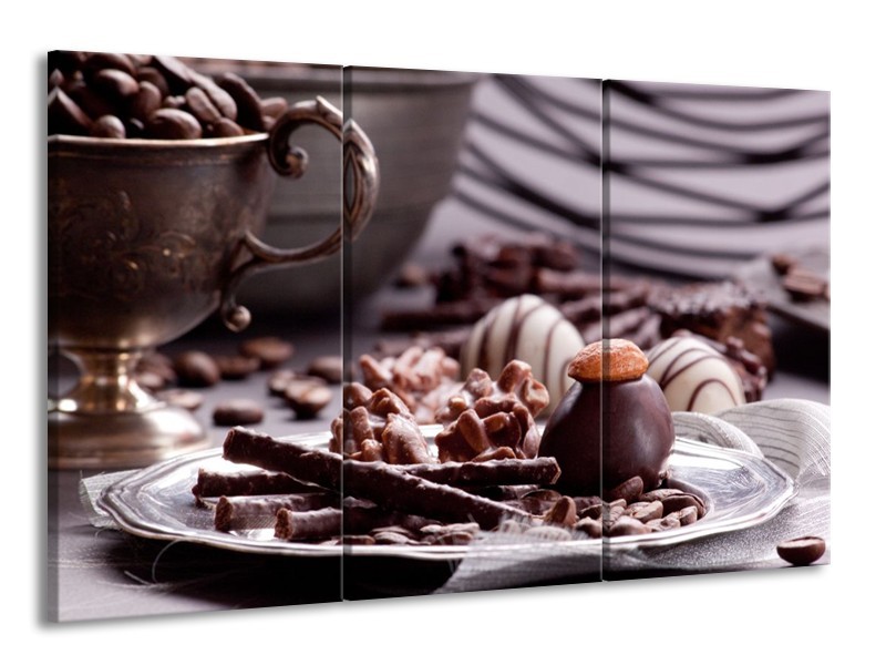 Canvas schilderij Koffie | Bruin, Wit | 165x100cm 3Luik