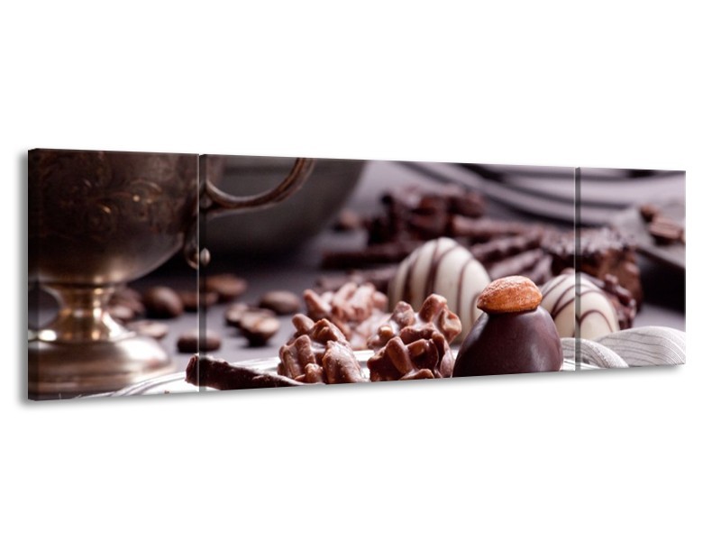 Canvas schilderij Koffie | Bruin, Wit | 170x50cm 3Luik
