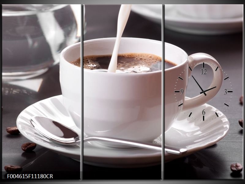 Klok schilderij Koffie | Wit, Bruin | 111x80cm 3Luik