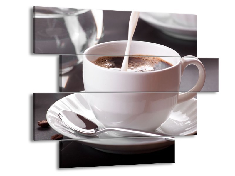 Canvas schilderij Koffie | Wit, Bruin | 115x85cm 4Luik