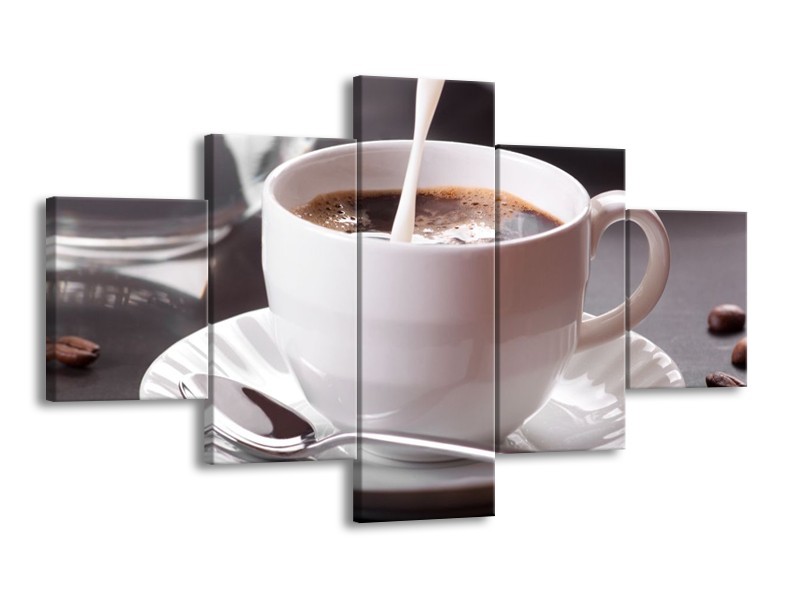 Canvas schilderij Koffie | Wit, Bruin | 125x70cm 5Luik
