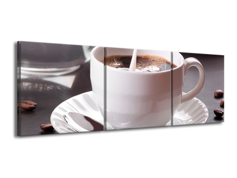 Canvas schilderij Koffie | Wit, Bruin | 150x50cm 3Luik