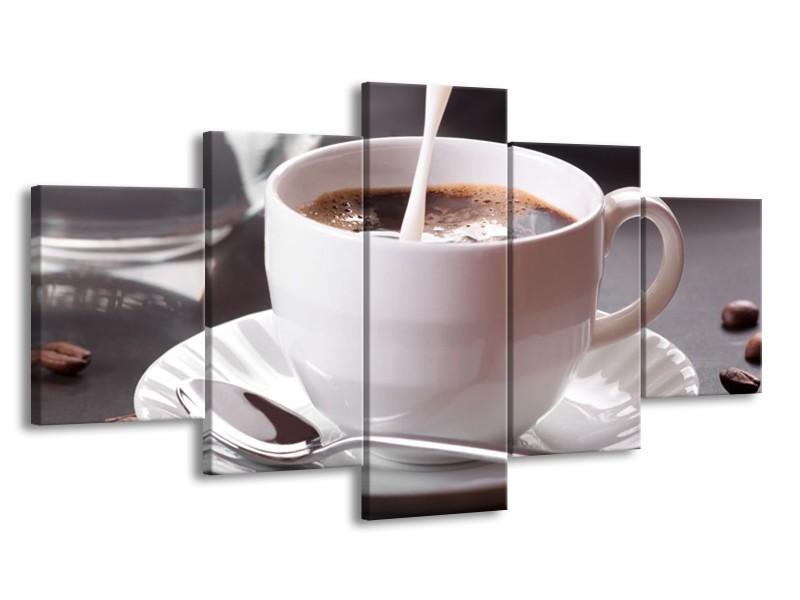 Canvas schilderij Koffie | Wit, Bruin | 150x80cm 5Luik