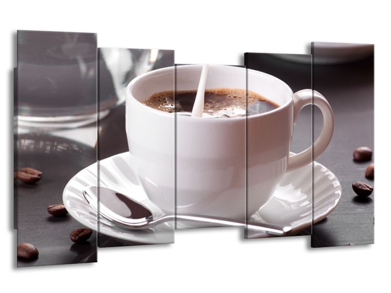 Canvas schilderij Koffie | Wit, Bruin | 150x80cm 5Luik