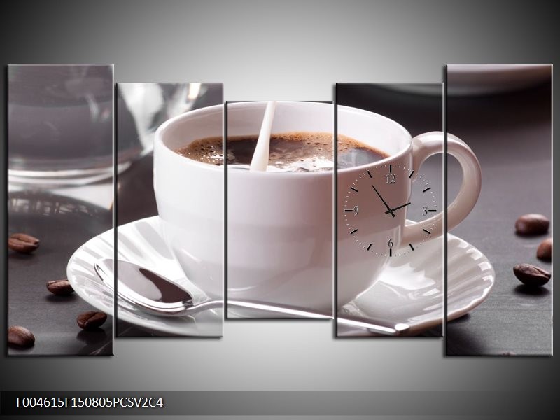 Klok schilderij Koffie | Wit, Bruin | 150x80cm 5Luik