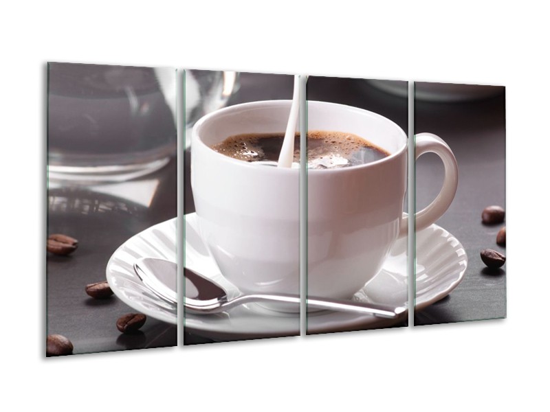 Canvas schilderij Koffie | Wit, Bruin | 160x80cm 4Luik