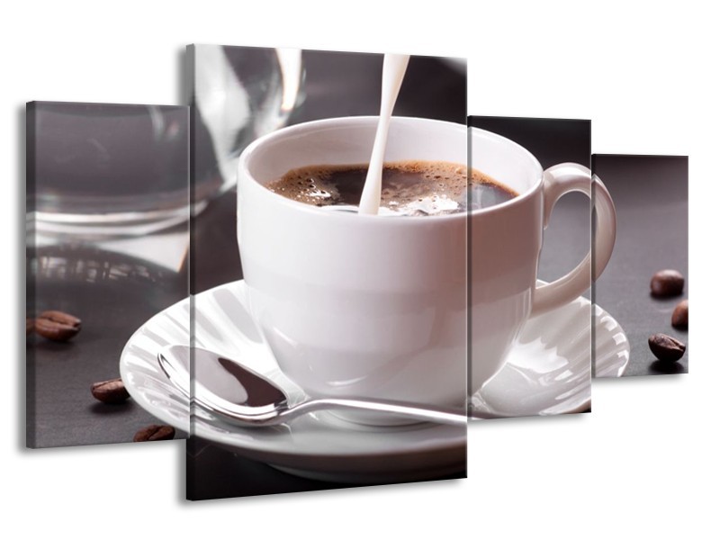 Canvas schilderij Koffie | Wit, Bruin | 160x90cm 4Luik