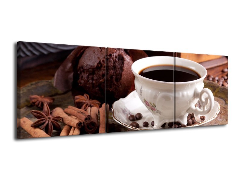 Canvas schilderij Koffie | Wit, Bruin | 120x40cm 3Luik