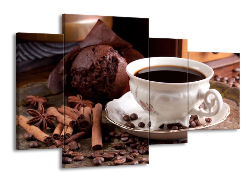 Canvas schilderij Koffie | Wit, Bruin | 120x75cm 4Luik