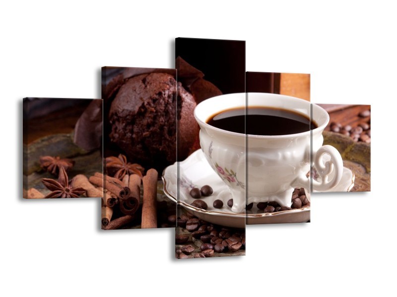 Canvas schilderij Koffie | Wit, Bruin | 125x70cm 5Luik
