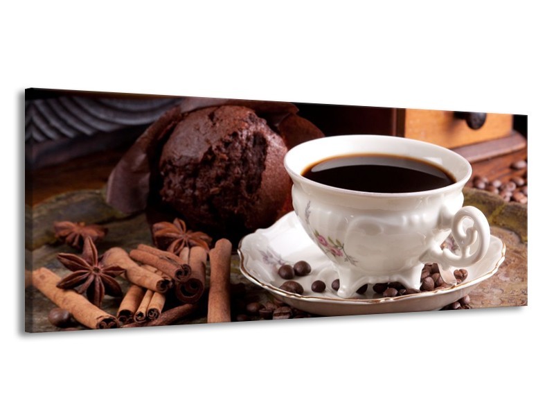 Canvas schilderij Koffie | Wit, Bruin | 145x58cm 1Luik