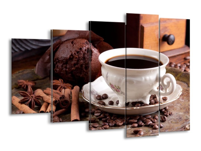 Canvas schilderij Koffie | Wit, Bruin | 150x100cm 5Luik