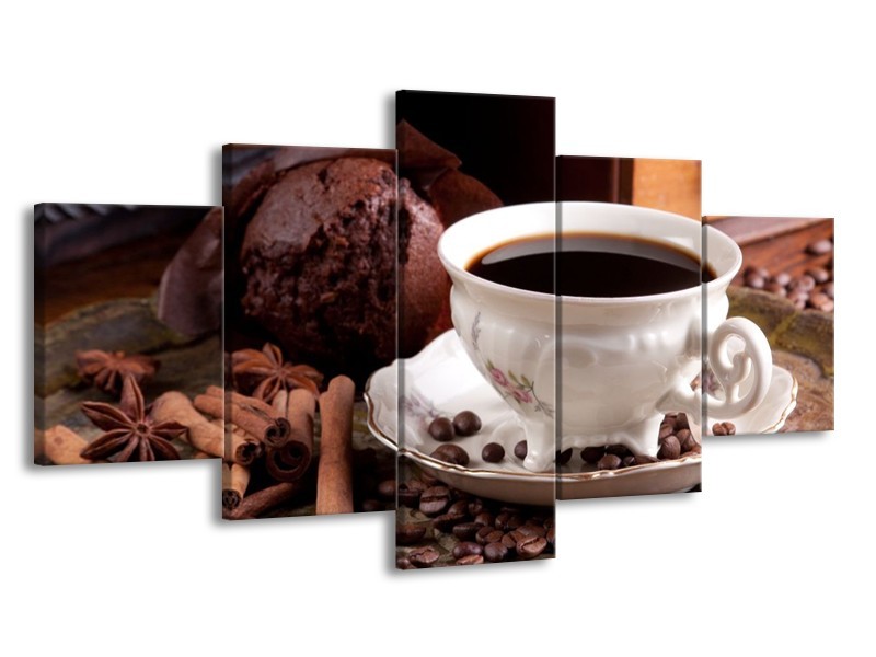 Canvas schilderij Koffie | Wit, Bruin | 150x80cm 5Luik