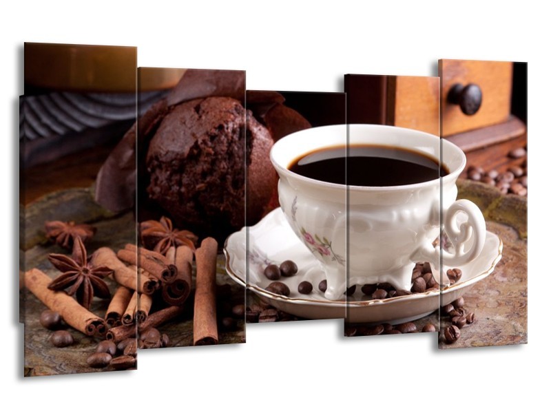 Canvas schilderij Koffie | Wit, Bruin | 150x80cm 5Luik
