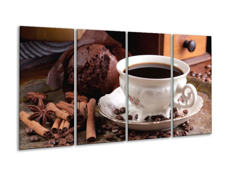 Canvas schilderij Koffie | Wit, Bruin | 160x80cm 4Luik