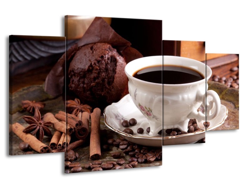 Canvas schilderij Koffie | Wit, Bruin | 160x90cm 4Luik