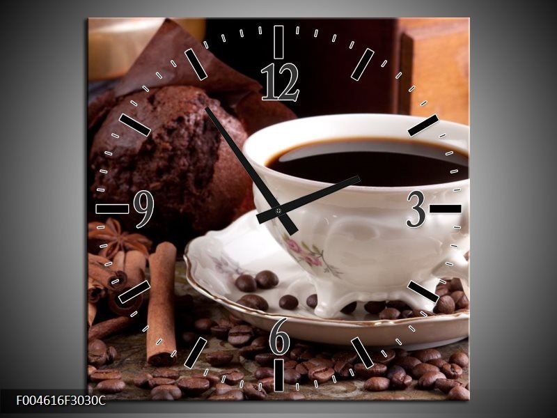 Klok schilderij Koffie | Wit, Bruin | 30x30cm 1Luik