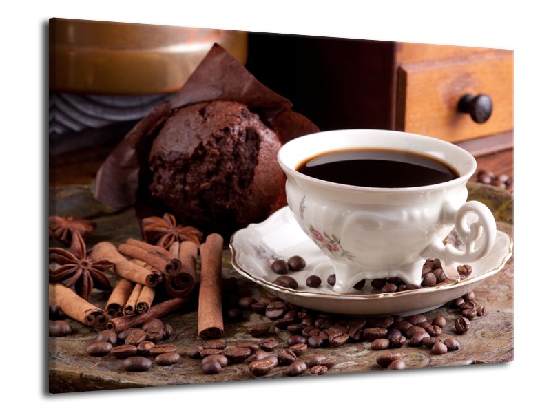 Canvas schilderij Koffie | Wit, Bruin | 70x50cm 1Luik