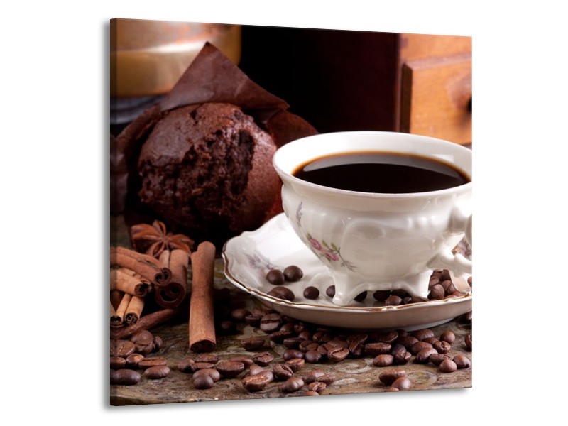 Canvas schilderij Koffie | Wit, Bruin | 70x70cm 1Luik