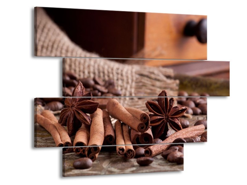 Canvas schilderij Koffie | Wit, Bruin | 115x85cm 4Luik