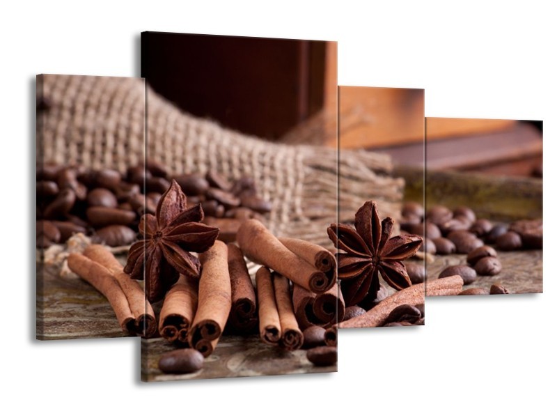 Canvas schilderij Koffie | Wit, Bruin | 120x75cm 4Luik