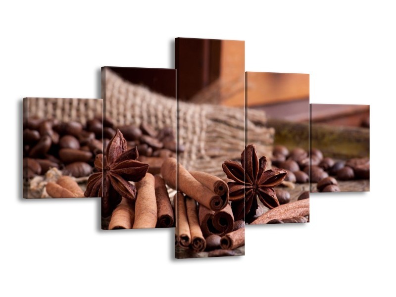 Canvas schilderij Koffie | Wit, Bruin | 125x70cm 5Luik