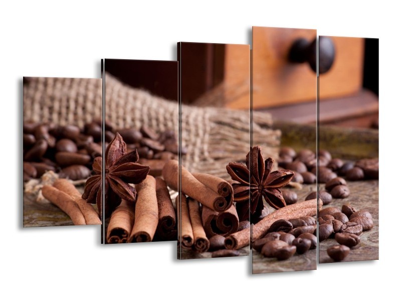 Canvas schilderij Koffie | Wit, Bruin | 150x100cm 5Luik