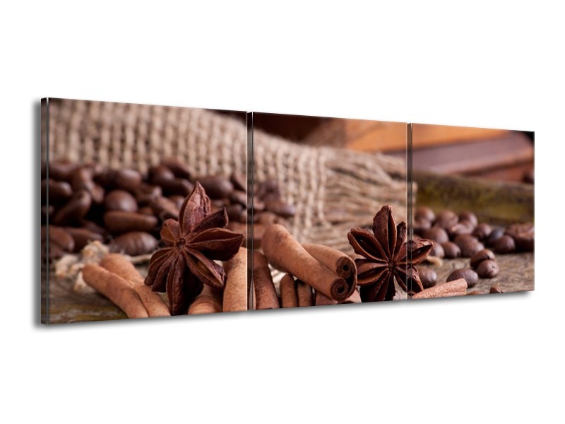 Canvas schilderij Koffie | Wit, Bruin | 150x50cm 3Luik
