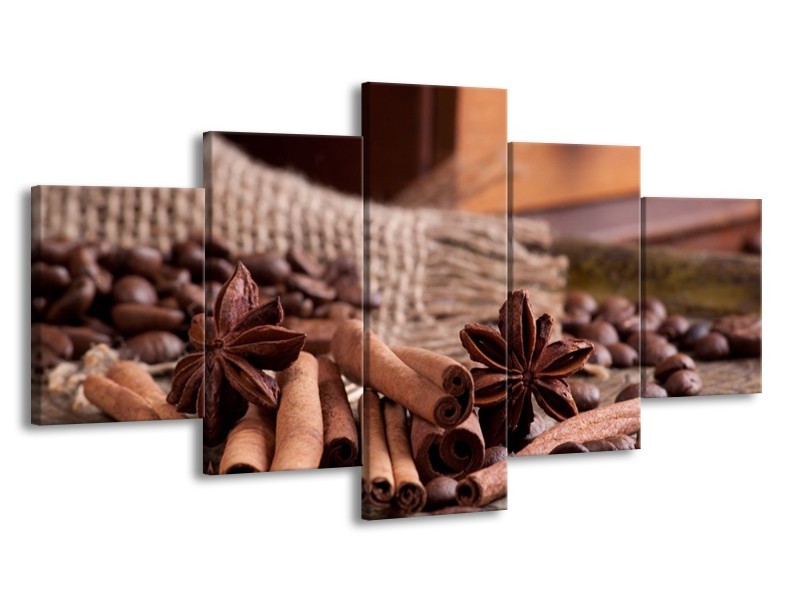 Canvas schilderij Koffie | Wit, Bruin | 150x80cm 5Luik